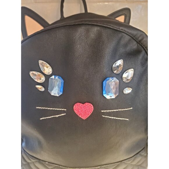 Black Cat Backpack With Gem Accents & Quilted Bottom - Picture 2 of 12